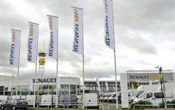 Flags flutter outside Renault West London Pro+ Centre