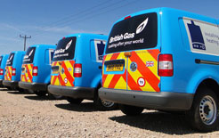 British Gas VW Caddy vans. The British Gas fleet is helping SMEs improve road safety