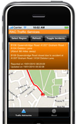 RAC's free iPhone and Android traffic information app