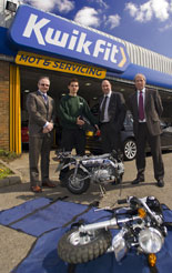 Left to right: Deryck Worrall, divisional director, Autoclenz; collection and delivery scooter rider Ciprian Nekulau; Gary Ralph, UK business development manager, Kwik-Fit Fleet; and Chris Taylor, divisional manager Movements South East, Autoclenz