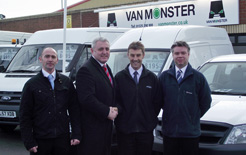Gary Sullivan, managing director Van Monster (second from left), is pictured with Geoff Earl, sales manager at the new Darlington complex flanked by John Pattison, the centre's yard supervisor (first left) and sales executive Mark Hughes (right).