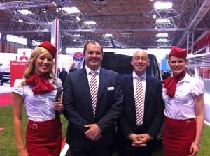 Martin Hamill and Andy Wady at CV Show with Citroen's Business Class air hostesses