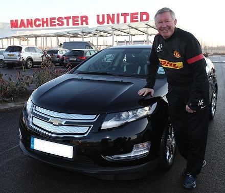 Sir Alex Ferguson with his Chevrolet Volt