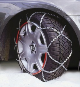 Snow chains on a Bentley