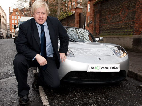 Boris Johnson with Tesla roadster