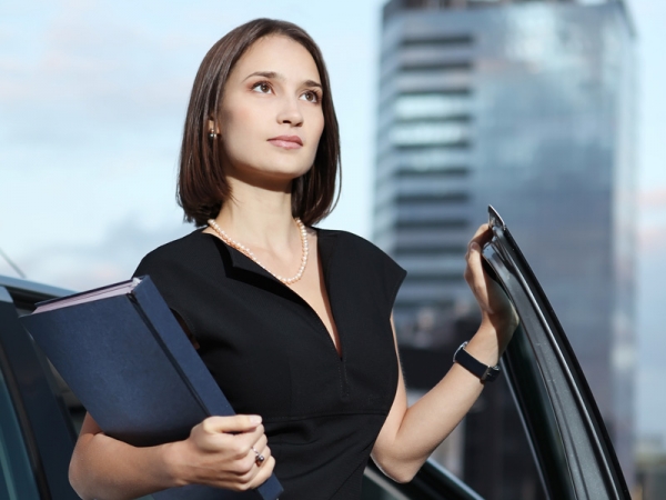 Lady, bussiness woman, car, papers