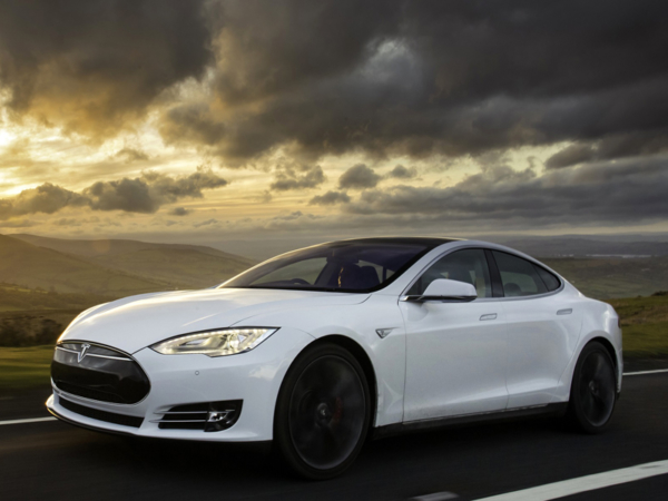 Tesla, Model, S, moving, fast, sky