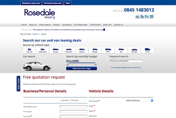 Rosedale interactive leasing quotation website 